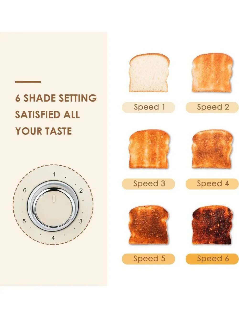 4 Slice Cream Retro Stainless Steel with Bagel Defrost Cancel Function Toaster